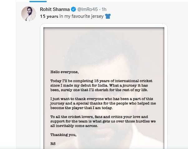 Rohit Sharma completed 15 years in international cricket, said in an emotional post to the fans, thank you!